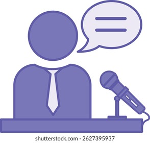Icono de voz coloreado. Ilustración vectorial. El hombre atado habla al micrófono. Informe, Conferencia, Seminario. Concepto de habla