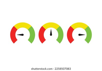 colored speedometer set icon ,gauge indicator symbol in flat design