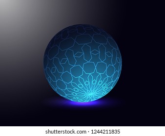 Colored sphere in space. Vector ball with shadow. Bright background. Vector illustration.