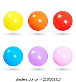 Esferas de colores, colección de esferas de vidrio multicolor brillante y brillante 3D, ilustración vectorial multicolor.