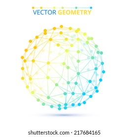 Colored Spherical Wireframe Molecula. Vector Illustration.