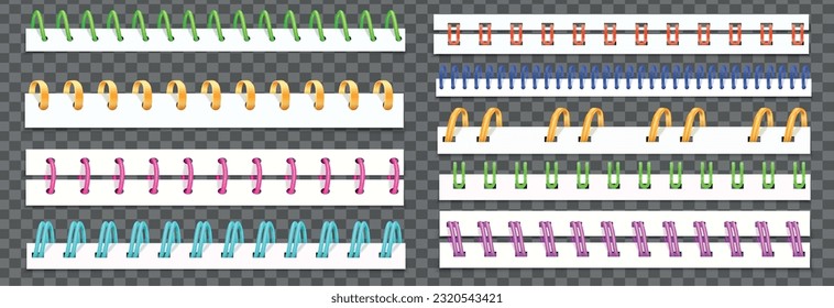 Borradores de espiral coloreados con imágenes realistas aisladas con aletas de varias formas sobre ilustración vectorial de fondo en blanco