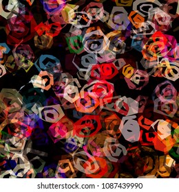 Colored spiral on black backdrop. Seamless texture. Abstract vector background for web page, banners backdrop, fabric, home decor, wrapping
