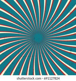 Colored spiral ray background vintage design. Retro sunburst banner. Vector illustration.