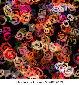 Colored spirals on black backdrop. Seamless texture.  
Abstract vector background for web page, banners backdrop, fabric, home decor, wrapping