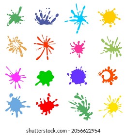 Colored splashes of paint vector illustration set. Abstract ink drops made with brush. Creative work, projects, hobby concept for art designs or decorations