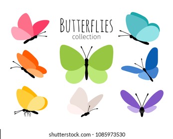Colored spring butterflies. Abstract drawing color flying butterfly set for kids vector illustration isolated on white background