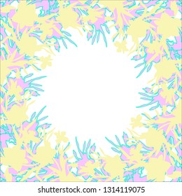 Colored spring floral border with silhouettes or flowers Daffodils on white background. Hand drawn manual graphic. Template, printing, packaging, advertising, web design, greeting card design.