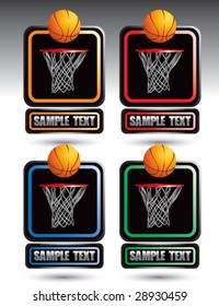 colored square banners with basketball hoop