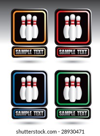 colored square banners with bowling pins