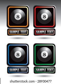 colored square banners with eight balls