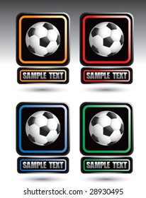 bunte quadratische Banner mit Fußballbällen