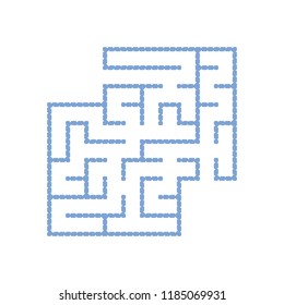 A colored square labyrinth with an entrance and an exit. Simple flat vector illustration isolated on white background. With a place for your drawings.
