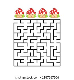 A colored square labyrinth with an entrance and an exit. Difficulty level. Lovely toon. Simple flat vector illustration isolated on white background