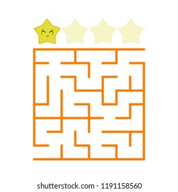 A colored square labyrinth with an entrance and an exit. Difficulty level. Lovely toon. Simple flat vector illustration isolated on white background