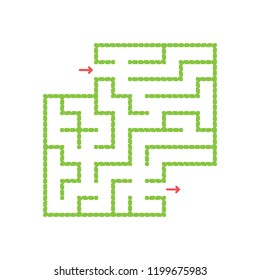 A colored square labyrinth with an entrance and an exit. Simple flat vector illustration isolated on white background. With a place for your drawings.