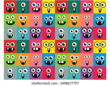 colored square monsters, baby cartoon pattern