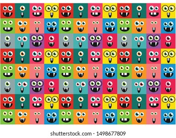 colored square monsters, baby cartoon pattern
