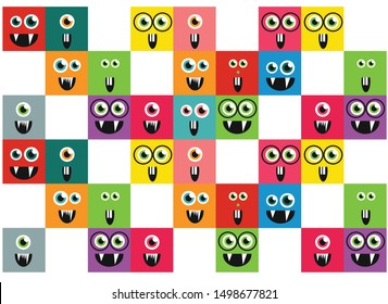 colored square monsters on a white background, baby cartoon pattern