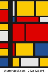 Farbige Quadrate mit schwarzen Linien. Modernes Plakat inspiriert von Mondrian.