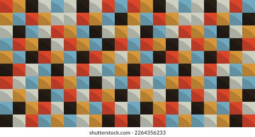 Cuadros de colores, en forma de baldosas. Impresión sin fisuras y vectores para tela, textiles, almohadas, portátiles, embalaje, interior, diseño.