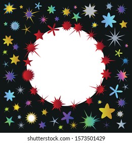 Colored star design. Celebration card. Christmas star. Space elements. Glowing things. 