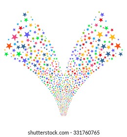 Colored Star Double Fountain vector illustration. Style is multi-colored flat bright stars, white background.