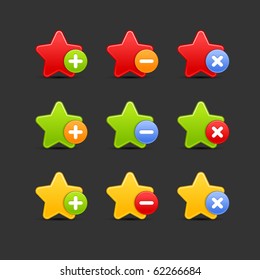 Colored star favorite icon web 2.0 button with shadow on gray background. 10 eps