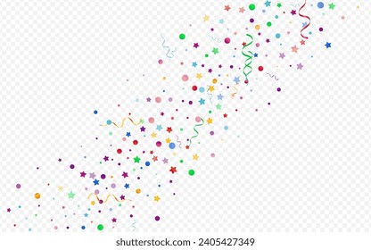 Colored Star Isolated Vector Panoramic Transparent Background. Carnival Serpentine Design. Spiral Abstract Invitation. Multi colored Celebration Plant.