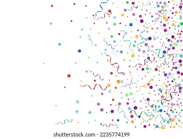 Colored Star Shiny Vector White Background. Swirl Particles Branch. Serpentine Celebration Plant. Multi colored Paper Design.