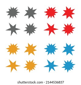 Colored starburst splash star icon set isolated on white background