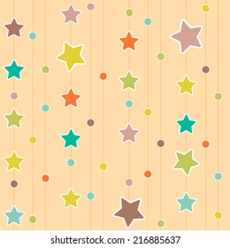 Colored stars and circles on beige textured background. Vector illustration