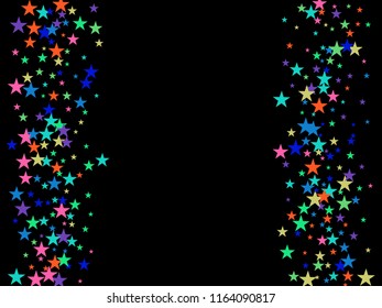 Colored Stars Confetti Vector Magic Cosmic Garland. Christmas, Birthday Party Lights, Gamour Sparkles Glitter Celebration Decoration. Trendy VIP New Year Holiday Premium Texture Gold Star Explosion