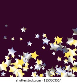 Colored stars confetti.Isolated yellow blue white  grey  gradient stellar elements.Festive iridescent holographic shine effect vector background for celebration decorations, flyers, posters.
