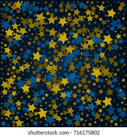 Colored stars in the dark sky. The concept of the holiday, the happiness of the new year. Vector illustration.