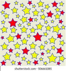 Colored stars on a delicate background. The stars are different shapes, there are small, medium and large.