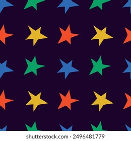 Colored stars on a warm background seamless pattern. Bright vector illustration for fabric, background, packaging, wrapping paper, cover or case