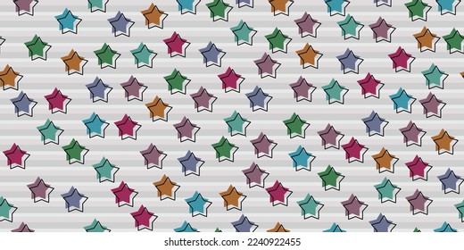 Colored stars seamless with striped background. Vector seamless background for print, surface application and decoration.