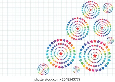 colored stars. Star icons by rating on the background of paper grid notebook sheet. abstraction in the form of stars