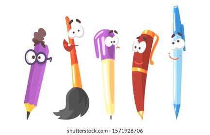 Colored stationery with a face. Set of vector illustrations.