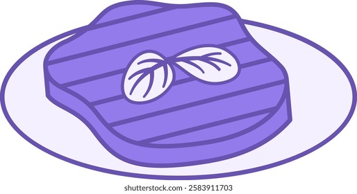 Colored Steak Icon. Vector Drawing. Thick Piece Of Fried Meat On Plate. Beefsteak, Ready Dish. Meal Concept