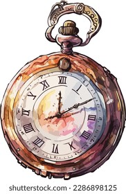 Colored Steampunk Clock  Vector, Print, Illustration