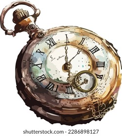 Colored Steampunk Clock  Vector, Print, Illustration