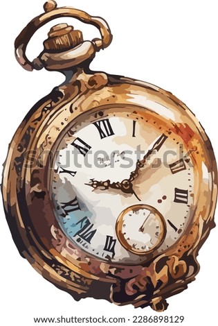 Colored Steampunk Clock  Vector, Print, Illustration