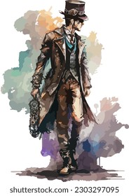 Colored Steampunk Man Vector, Print, Illustration