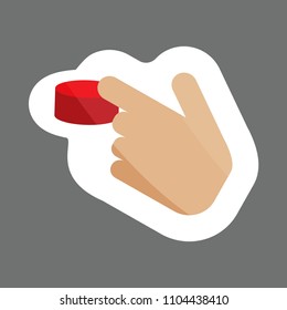 Colored sticker hand clicks on the button. Cursor vector icon  Layers grouped for easy editing illustration.  For your design.  