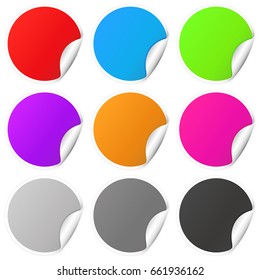 Colored sticker labels with white corner. Vector 3d illustration isolated on white background