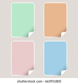 Colored sticker labels with white corner. Vector 3d illustration isolated on white background