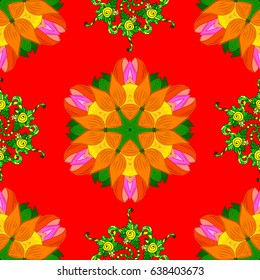 Colored stickers, flash temporary tattoo, mehndi and yoga design, boho, magic symbol. Decorative ornate round mandala. Colored over red. Invitation, wedding card, scrapbooking. Vintage vector pattern.