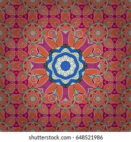 Colored stickers, flash temporary tattoo, mehndi and yoga design, boho, magic symbol. Invitation, wedding card, scrapbooking. Colored over blue. Vintage vector pattern. Decorative ornate round mandala